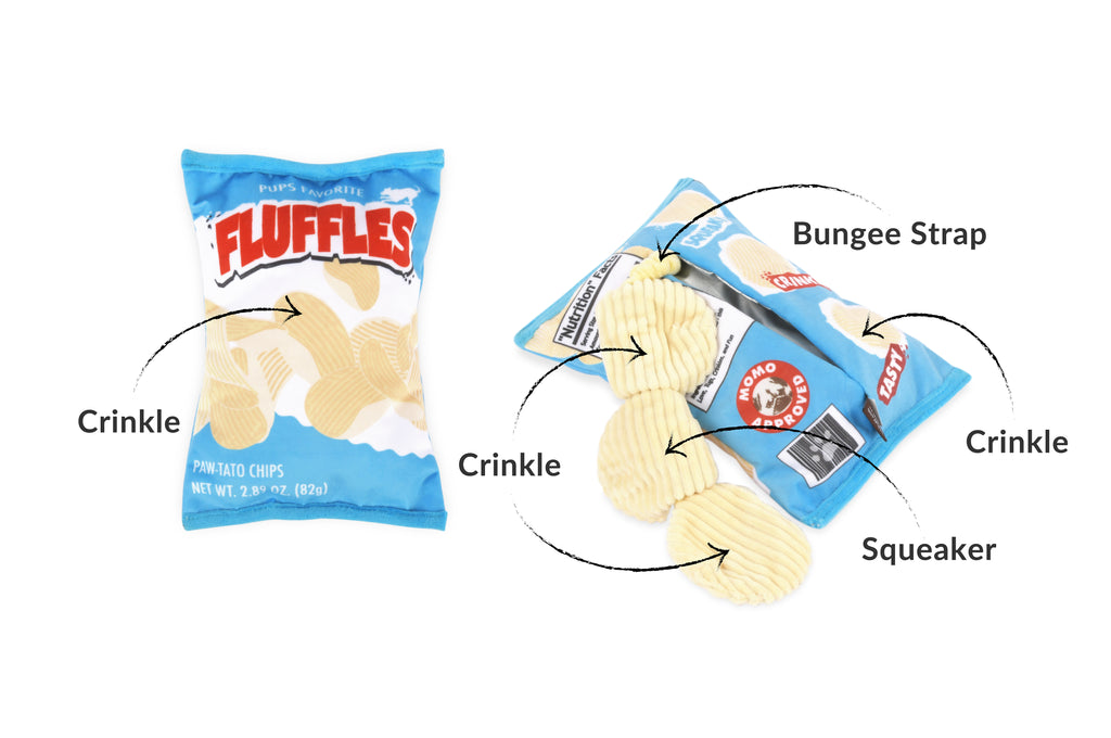 P.L.A.Y. Pet Lifestyle and You Snack Attack Collection Fluffles Chips Plush Squeaky Dog Toy