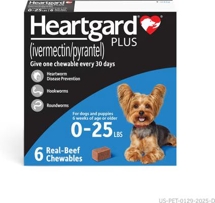 Heartgard (up to 25 lbs) 6mo.